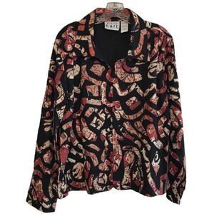K-E-R-E-N Hart Collared Jacket Abstract Designed Raw Edge Appliqued Size LARGE